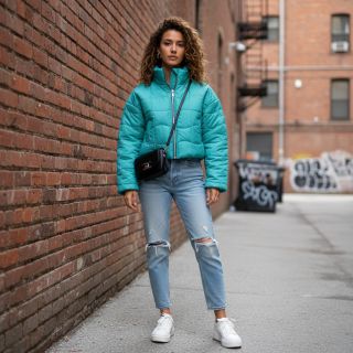 Stepped fabric Graphic square cyan cerise