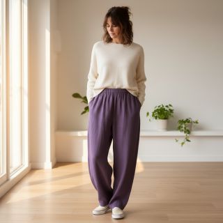 Linen enzyme washed 170 g aubergine