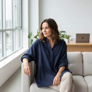 Linen enzyme washed 170 g navy