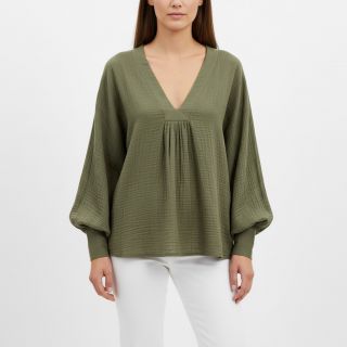 Double gauze/muslin dark moss green