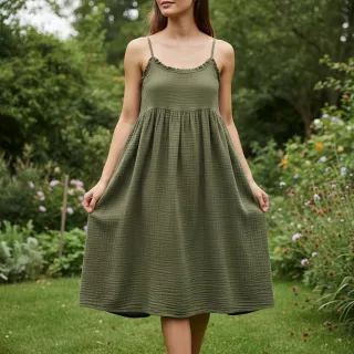 Double gauze/muslin dark moss green