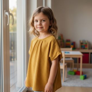 Double gauze/muslin dark ochre ORGANIC