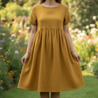 Double gauze/muslin dark ochre ORGANIC