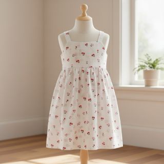 Double gauze/muslin Fruits cherry white