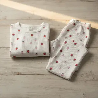 Double gauze/muslin Fruits apple white