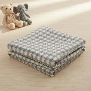 Double gauze/muslin LINEN YARN DYED Checks grey natural
