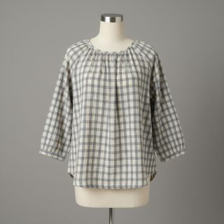 Double gauze/muslin LINEN YARN DYED Checks grey natural