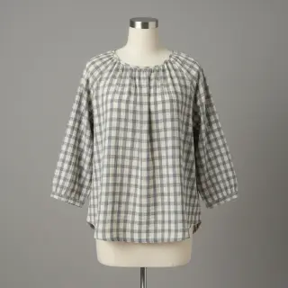 Double gauze/muslin LINEN YARN DYED Checks grey natural