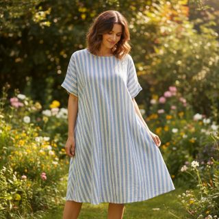 Double gauze/muslin YARN DYED Line blue