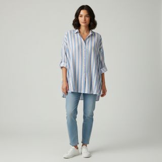 Double gauze/muslin YARN DYED Line blue