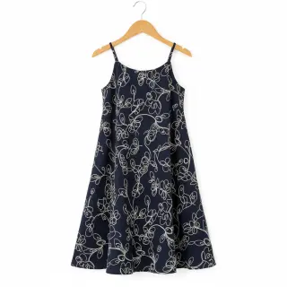 Double gauze/muslin EMBROIDERY Climbing flowers navy