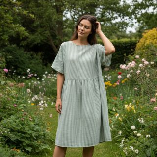 Double gauze/muslin YARN DYED Stripes old green