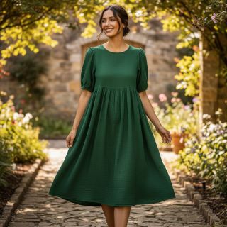 Double gauze/muslin dark green ORGANIC