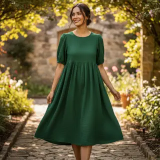 Double gauze/muslin dark green ORGANIC
