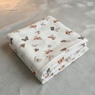 Double gauze/muslin Butterflies white digital print