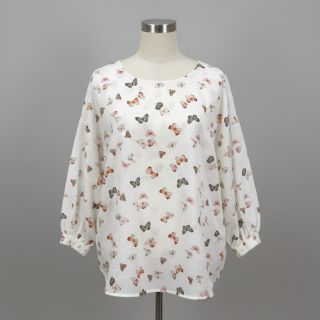 Double gauze/muslin Butterflies white digital print