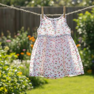 Double gauze/muslin Cherries white digital print