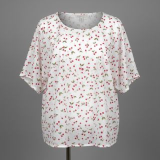 Double gauze/muslin Cherries white digital print