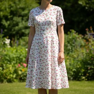 Double gauze/muslin Cherries white digital print