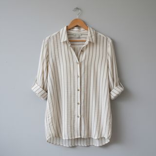 Double gauze/muslin YARN DYED Thin strip beige