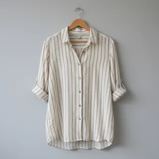 Double gauze/muslin YARN DYED Thin strip beige