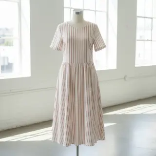 Double gauze/muslin YARN DYED Thin strip mauve