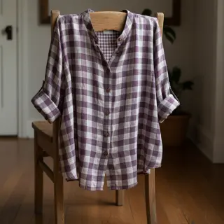 Double gauze/muslin Double sided CHECKS MINI grape