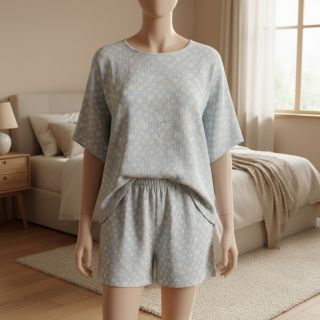 Double gauze/muslin JACQUARD Dots light blue