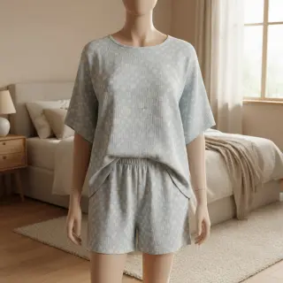 Double gauze/muslin JACQUARD Dots light blue