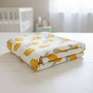 Double gauze/muslin Lemons white
