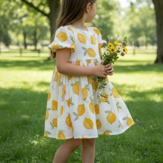 Double gauze/muslin Lemons white