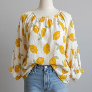 Double gauze/muslin Lemons white