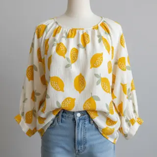 Double gauze/muslin Lemons white