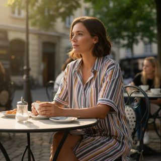 Double gauze/muslin yarn dyed Stripe purple
