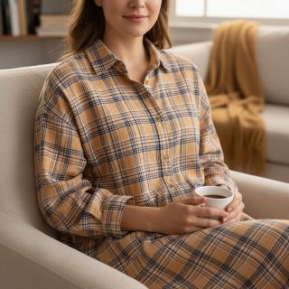 Double gauze/muslin Double sided CHECKS multicolour brown