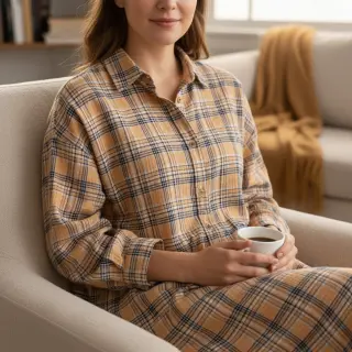 Double gauze/muslin Double sided CHECKS multicolour brown