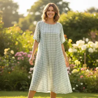 Double gauze/muslin Double sided CHECKS MINI nile