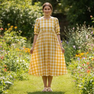 Double gauze/muslin Double sided CHECKS MINI ochre