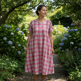 Double gauze/muslin Double sided CHECKS pink