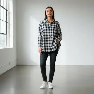 Double gauze/muslin Double sided CHECKS MINI black