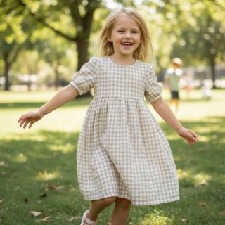 Double gauze/muslin Double sided CHECKS MINI beige