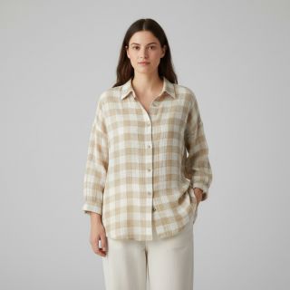 Double gauze/muslin Double sided CHECKS MINI beige