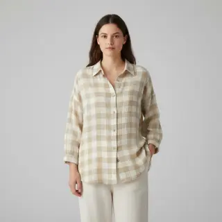 Double gauze/muslin Double sided CHECKS MINI beige