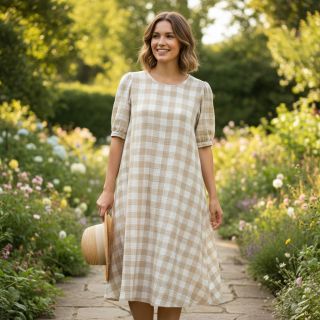 Double gauze/muslin Double sided CHECKS MINI beige