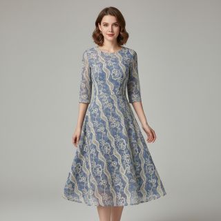 Cotton fabric JEANS EMBROIDERY Flora design B