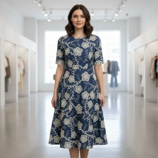 Cotton fabric JEANS EMBROIDERY Flora design C