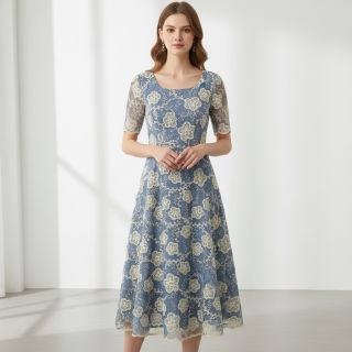 Cotton fabric JEANS EMBROIDERY Flora design D