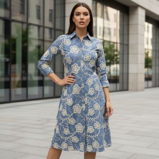 Cotton fabric JEANS EMBROIDERY Flora design D