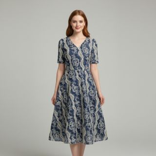 Cotton fabric JEANS EMBROIDERY Flora design A