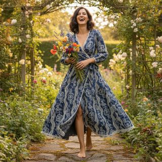 Cotton fabric JEANS EMBROIDERY Flora design A